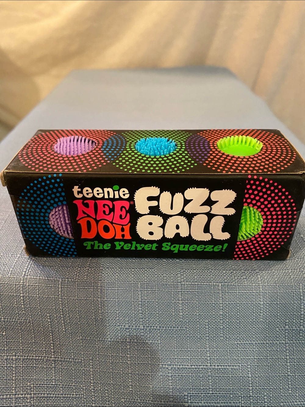 Needoh teenie Fuzz ball velvet squeeze tiny small purple blue green Fuzzball tin